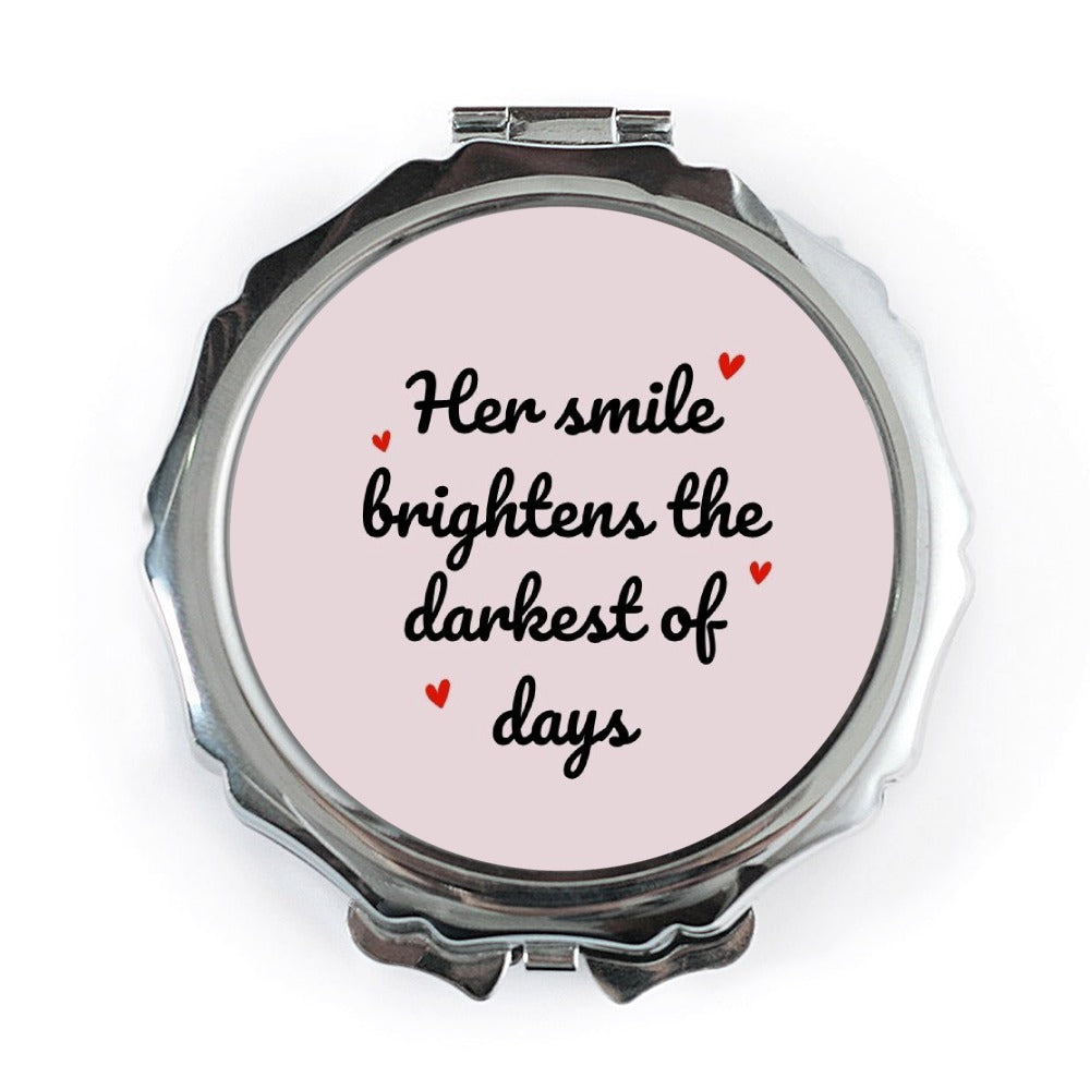 Her Smile Pocket Mirror, Inspirational Quote Compact Mirror, Brightens Darkest Days, Gift for Her, Cute Pocket Mirror, Purse Mirror - Tawshia