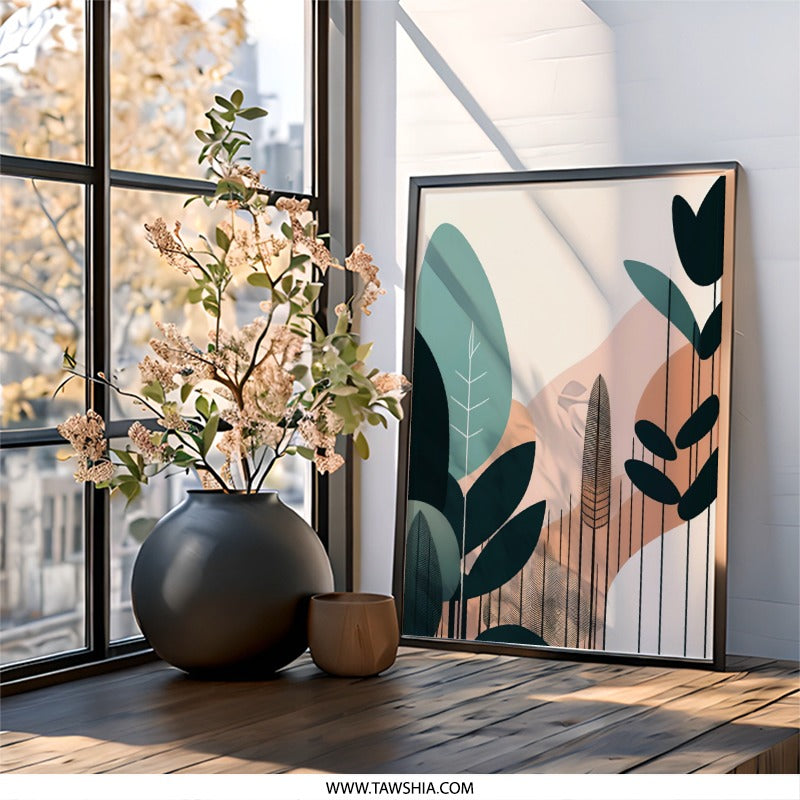 Modern Botanical Wall Art, Abstract Leaf Print, Minimalist Art, Nature Inspired Decor, Contemporary Wall Decor, Home Office Art - Tawshia