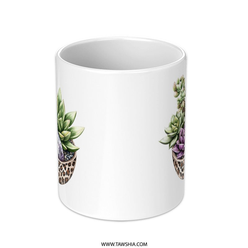 Succulent Mug, Crystal Mug, Leopard Print, Plant Lover Gift, Unique Mug, Office Mug, Coffee Mug, Tea Mug, Gift For Her, Boho Mug - Tawshia