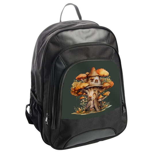 Mushroom House Backpack, Fairy Tale Inspired Bag, Whimsical Design, Fantasy Cottage Core Backpack, Unique Novelty Backpack - Tawshia