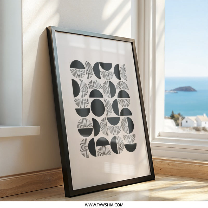 Geometric Wall Art, Circle Print, Minimalist Art, Modern Home Decor, Abstract Poster, Wall Decor, Black and Beige - Tawshia