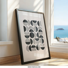 Geometric Wall Art, Circle Print, Minimalist Art, Modern Home Decor, Abstract Poster, Wall Decor, Black and Beige - Tawshia