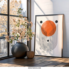 Mid Century Modern Wall Art, Abstract Sun Print, Geometric Poster, Minimalist Art Decor, Orange Circle Wall Decor, Home Art Decor - Tawshia