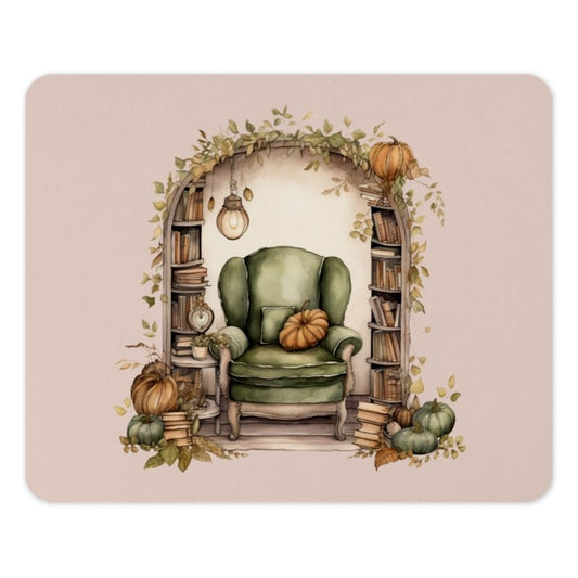 Cozy Reading Nook Mouse Pad, Autumnal Armchair Decor, Book Lover Gift, Fall Pumpkin Vibes, Home Library Desk Accessory - Tawshia
