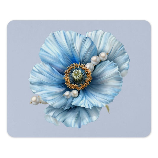 Blue Poppy Mouse Pad, Floral Mousepad, Elegant Pearl Flower Design, Office Decor, Computer Accessory, Desk Mat, Gift Idea - Tawshia