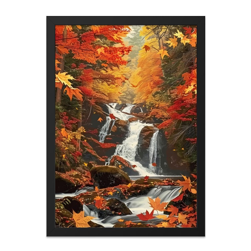 Autumn Waterfall Wall Art, Forest Stream Landscape, Fall Foliage Print, Nature Photography Decor, Scenic Wall Decor, Cozy Home Art - Tawshia