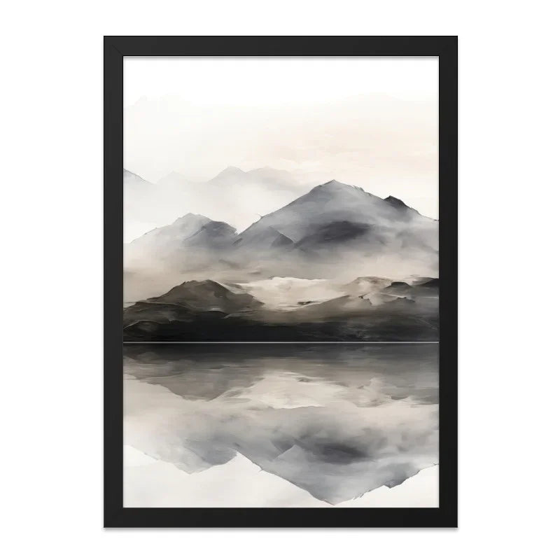 Misty Mountain Wall Art, Landscape Art Print, Mountain Reflection Wall Decor, Nature Home Decor, Minimalist Art, Serene Scenery Print - Tawshia