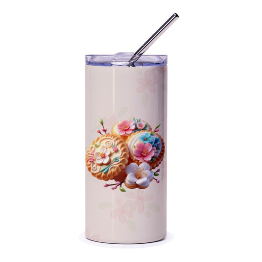 Floral Mooncake Tumbler, Food Lover Gift, Cute Drinkware, Stainless Steel Tumbler, Travel Mug, Trendy Tumbler, Tea Coffee Tumbler - Tawshia