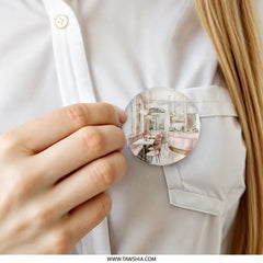 Cafe Scene Pinback, Watercolor Restaurant Pin, Aesthetic Cafe Decor Pinback, Trendy Foodie Pin, Stylish Pinbacks - Tawshia