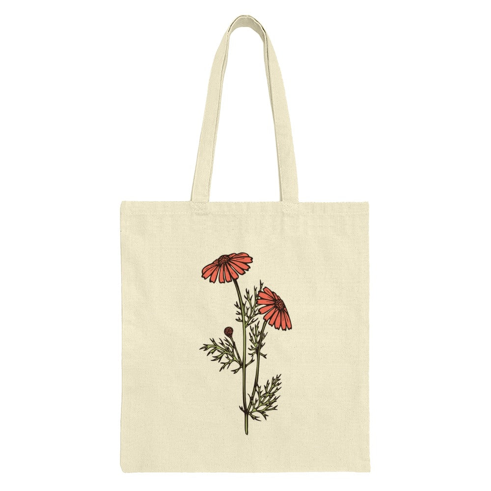 Floral Tote Bag, Chamomile Design, Flower Graphic Tote, Botanical Print Bag, Everyday Carry Bag, Gift for Her, Trendy Tote Bags - Tawshia