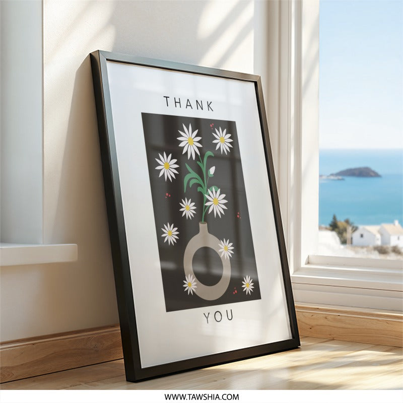 Thank You Daisies Wall Art, Floral Print, Flower Wall Decor, Minimalist Art Print, Modern Thank You Gift, Housewarming Wall Decor - Tawshia
