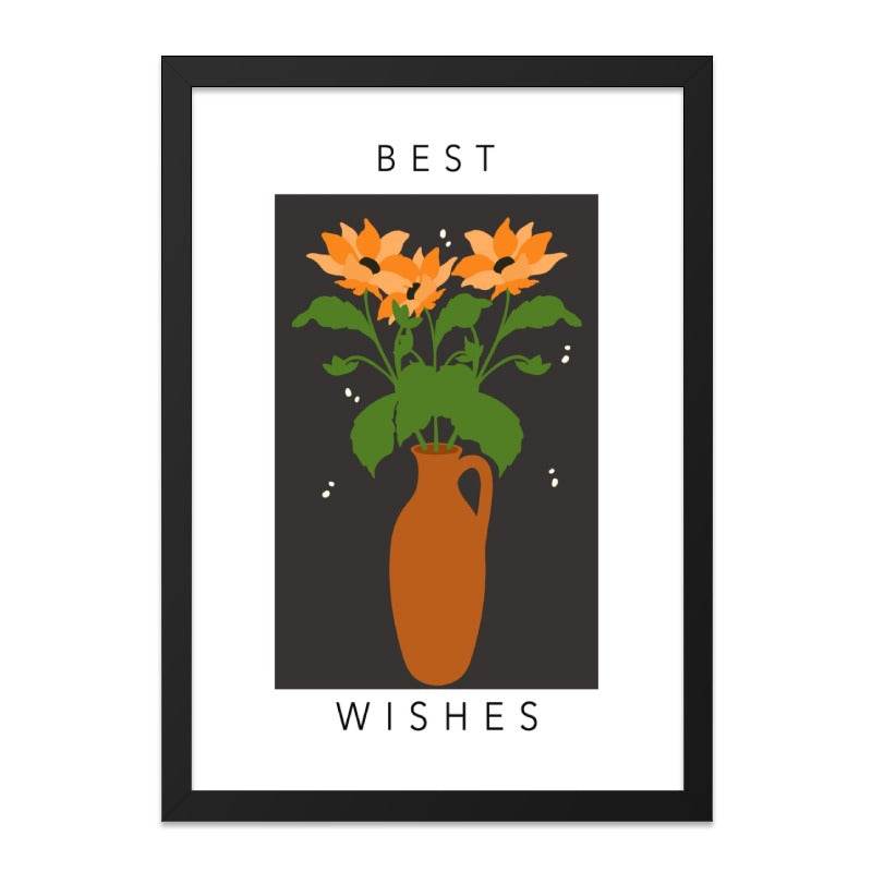 Best Wishes Wall Art, Floral Vase Print, Orange Flower Decor, Minimalist Art, Housewarming Gift, Botanical Wall Decor, Simple Home Art - Tawshia