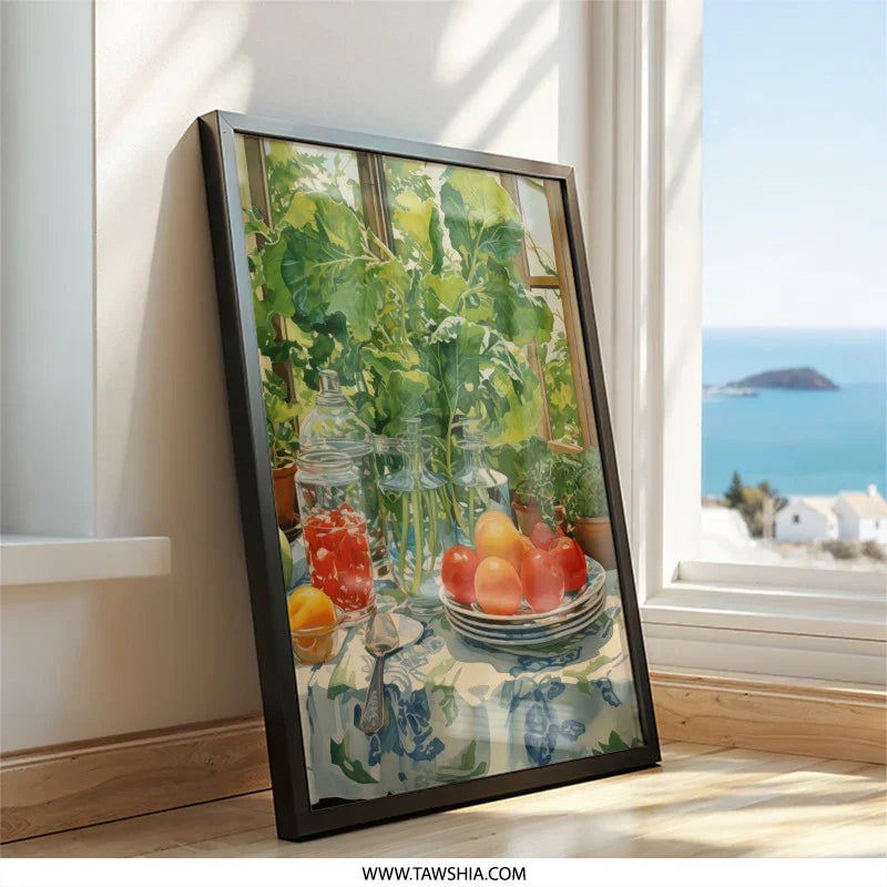 Still Life Wall Art, Fruit and Plants, Kitchen Decor, Sunny Window Painting, Cozy Home Art, Unique Wall Art Print, Botanical Wall Art - Tawshia
