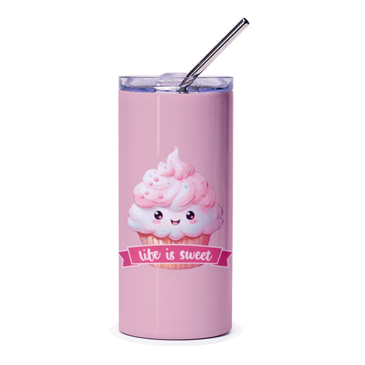 Cute Cupcake Tumbler, Life is Sweet, Pink Tumbler, Kawaii Food Tumbler, Gift for Baker, Dessert Lover Gift, Fun Tumbler, Coffee Tumbler - Tawshia