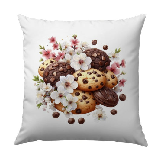 Cookies and Flowers Pillow, Chocolate Chip Cookie Art, Cute Food Pillow, Home Decor Pillow, Gift For Baker, Unique Pillow Design - Tawshia