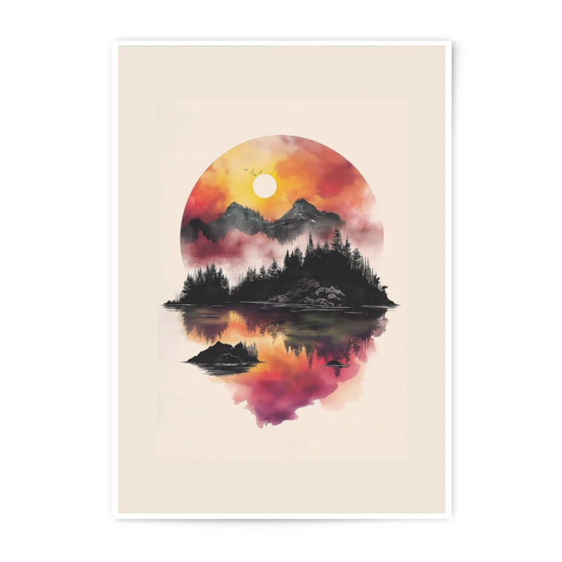 Sunset Mountain Photographic Print, Landscape Art Print, Nature Wall Decor, Reflection Art, Forest Photo Print, Home Decor, Wall Art - Tawshia