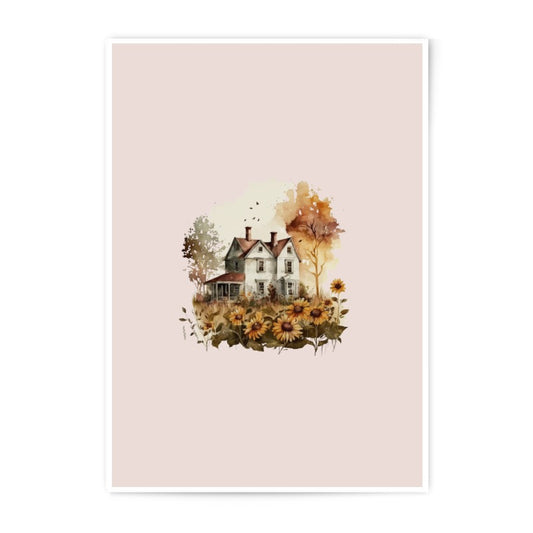 Watercolor Farmhouse Photographic Prints, Sunflower Field Art, Country Home Decor, Rustic Wall Art, Cottagecore Aesthetic - Tawshia