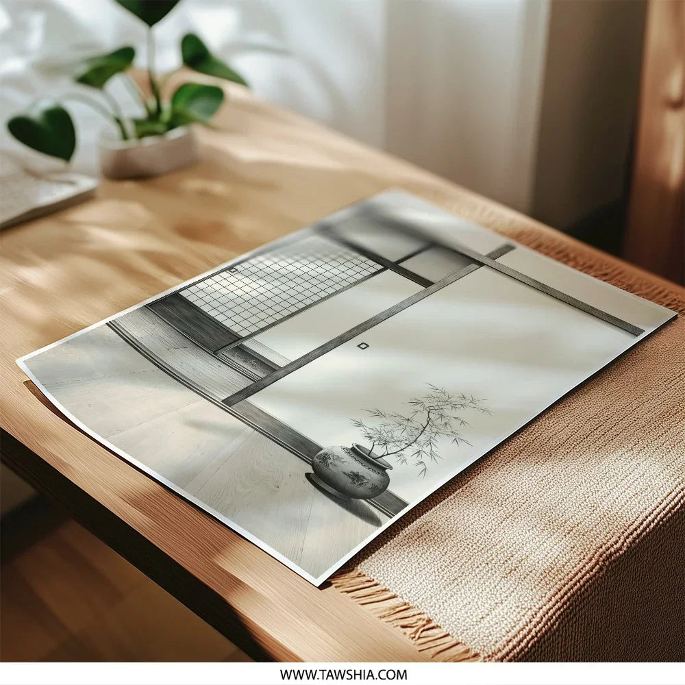 Japanese Room Photographic Print, Asian Art Print, Minimalist Home Decor, Tranquil Zen Wall Art, Serene Interior Photo, Modern Photography - Tawshia