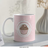 Cupcake Heart Mug, Cute Pastry Mug, Bakery Lover Gift, Food Themed Mug, Sweet Treat Mug, Pink Mug, Coffee Mug, Tea Mug, Hot Cocoa Mug - Tawshia
