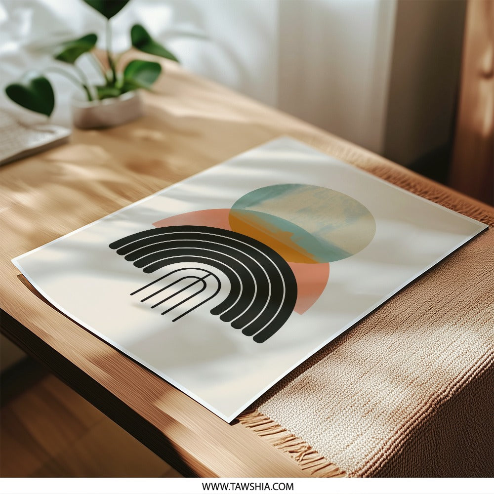 Abstract Geometric Photographic Print, Modern Art Print, Boho Wall Decor, Circle Rainbow Art, Home Decor, Minimalist Design - Tawshia