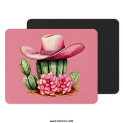 Pink Cowboy Hat Mouse Pad, Cactus Flowers Desk Decor, Western Office Accessories, Cute Desk Mat, Computer Mat, Gift Idea - Tawshia