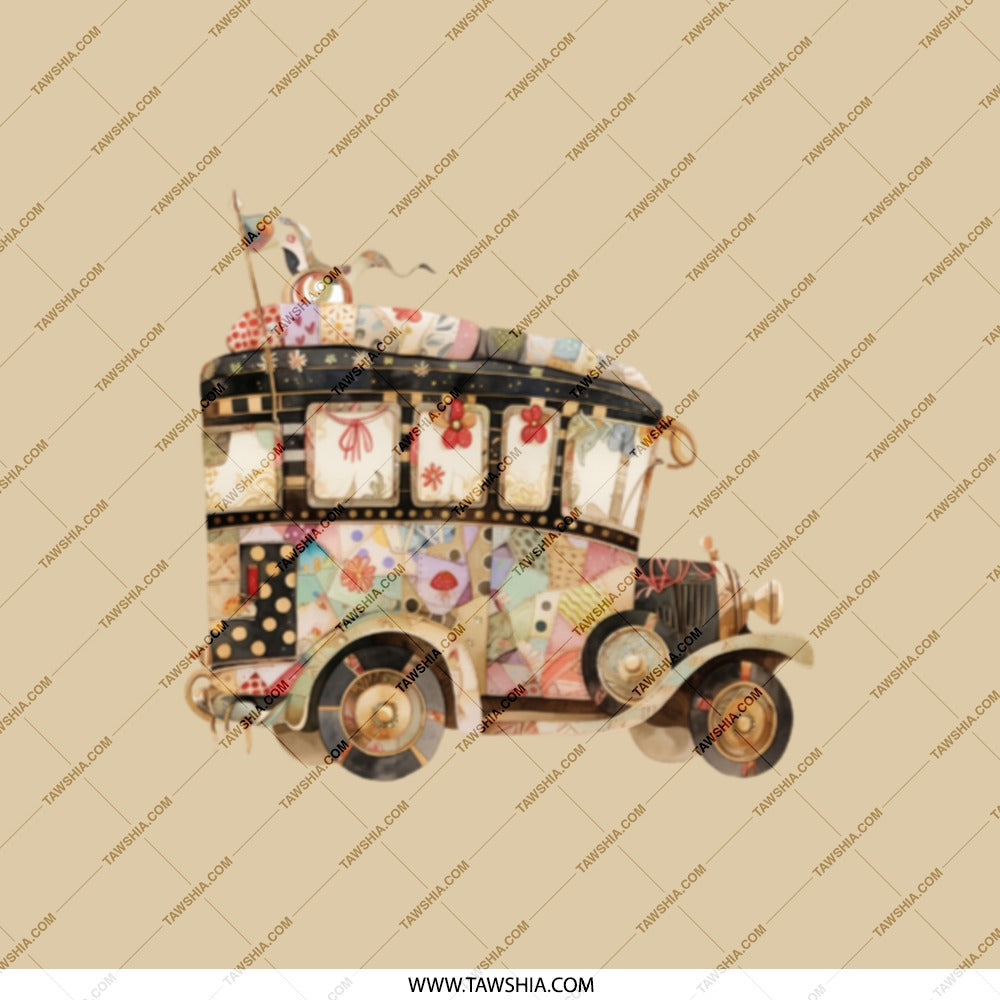 Quirky Patchwork Bus Pocket Mirror, Unique Travel Gift, Cute Compact Mirror, Road Trip Accessories, Novelty Pocket Mirror - Tawshia