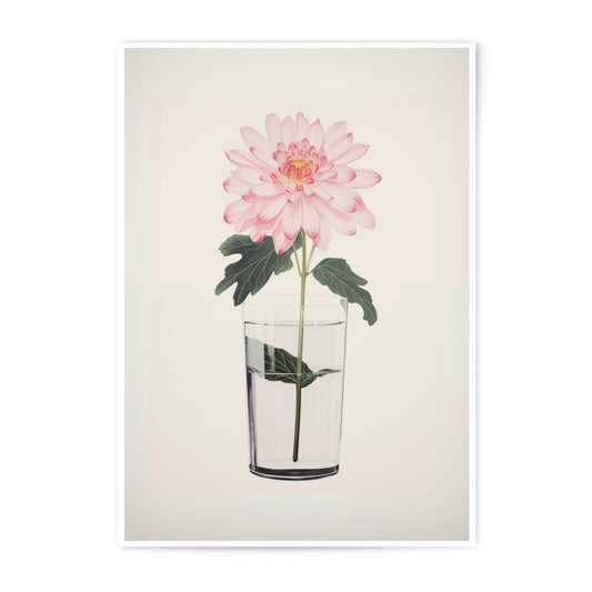Pink Chrysanthemum Photographic Print, Floral Still Life Wall Art, Minimalist Flower Art Print, Botanical Home Decor, Flower in Glass - Tawshia