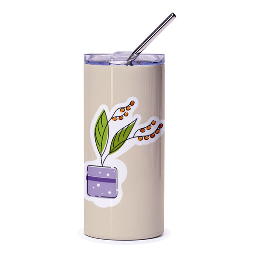 Plant Tumbler, Purple Pot, Orange Berries, Stylish Drinkware, Cute Plant Lover Gift, Insulated Tumbler, Travel Mug, Modern Cup, Office - Tawshia