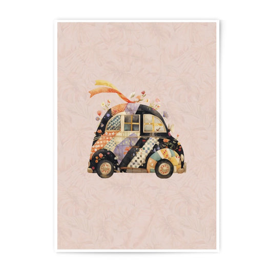 Quilted Car Photographic Print, Whimsical Art Print, Floral Vehicle, Unique Wall Decor, Transportation Print, Nursery Art, Cute Car Art - Tawshia