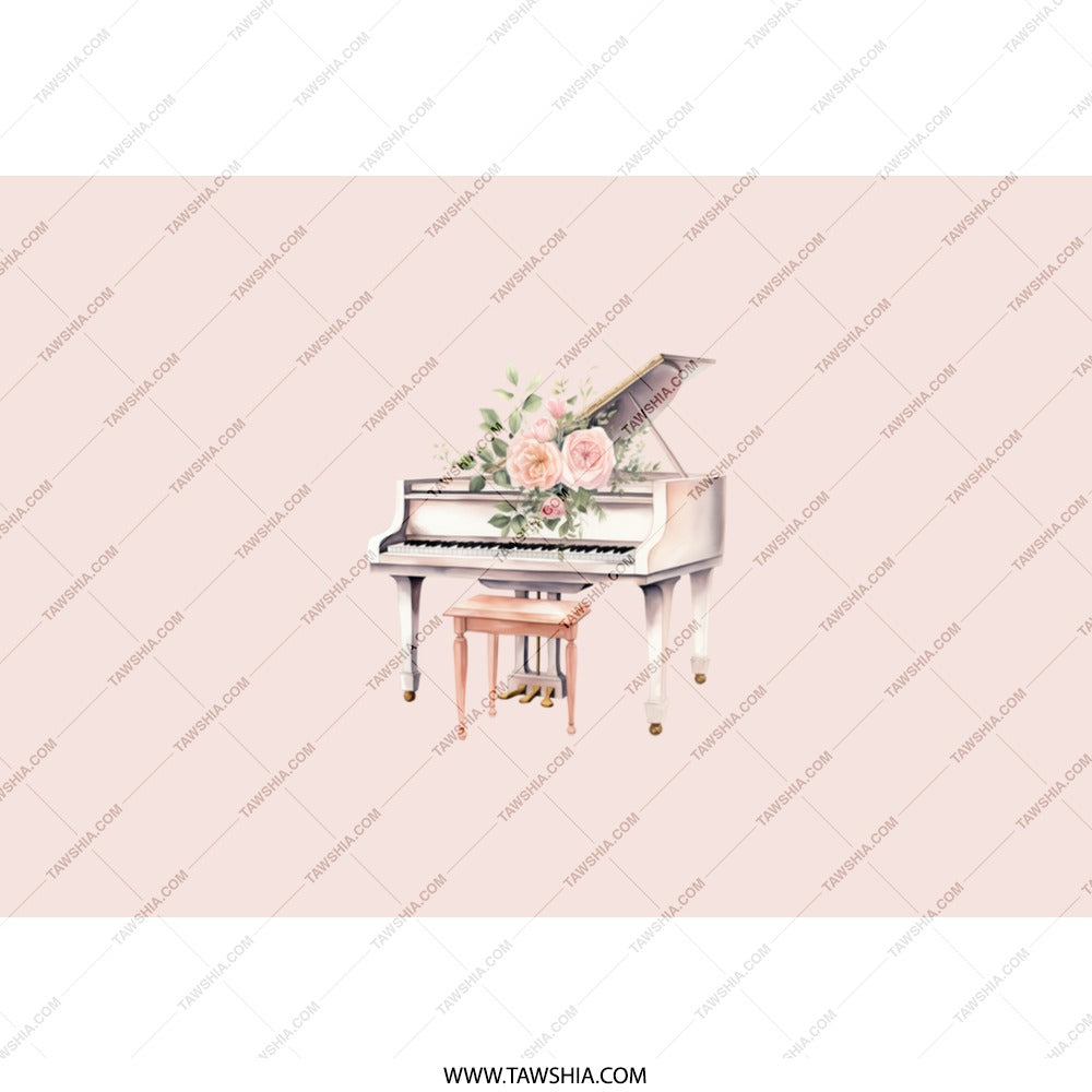 Floral Piano Tumbler, Elegant Drinkware, Music Lover Gift, Cute Travel Mug, Aesthetic Tumbler, Unique Tumbler, Gifts for Pianists - Tawshia
