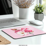 Pink Magnolia Mouse Pad, Floral Desk Decor, Botanical Mousepad, Cute Office Gift, Computer Accessory, Flower Illustration Mouse Pads - Tawshia