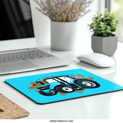Blue Tractor Mouse Pad, Farm Vehicle Computer Mat, Countryside Decor, Farming Gift, Cute Sunflower, Pink Flower, Office Desk Accessory - Tawshia