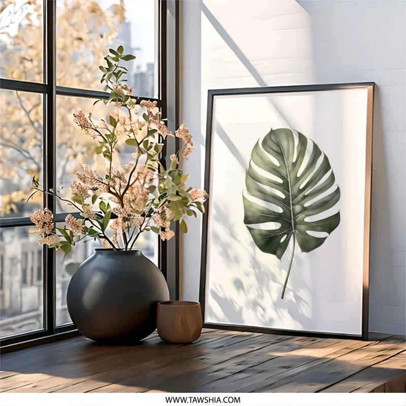 Monstera Leaf Wall Art, Botanical Print, Tropical Decor, Plant Wall Decor, Modern Art Print, Nature Art, Home Decor - Tawshia