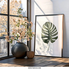 Monstera Leaf Wall Art, Botanical Print, Tropical Decor, Plant Wall Decor, Modern Art Print, Nature Art, Home Decor - Tawshia