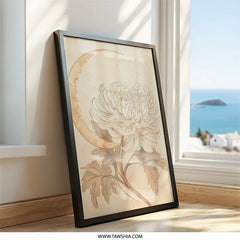 Chrysanthemum Moon Wall Art, Floral Wall Decor, Botanical Print, Nature Inspired Art, Crescent Moon Art, Celestial Wall Art - Tawshia