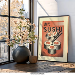 Sushi Wall Art, Japanese Food Print, Retro Style Poster, Asian Cuisine Art, Kitchen Decor, Restaurant Wall Decor, Foodie Gift - Tawshia