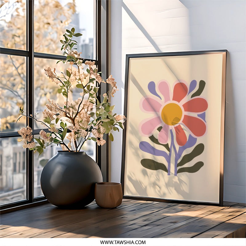 Retro Flower Wall Art, Floral Print, 70s Style Art, Groovy Flower Wall Decor, Botanical Wall Art, Trendy Home Decor, Modern Wall Art - Tawshia