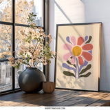 Retro Flower Wall Art, Floral Print, 70s Style Art, Groovy Flower Wall Decor, Botanical Wall Art, Trendy Home Decor, Modern Wall Art - Tawshia