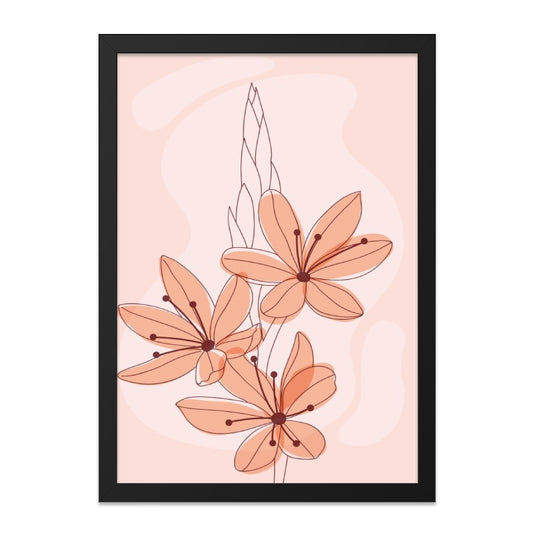 Floral Wall Art, Minimalist Flower Print, Modern Home Decor, Botanical Wall Decor, Peach Flower Art, Line Art, Flower Poster, Framed Art - Tawshia