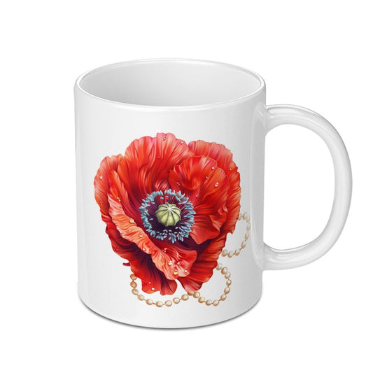 Red Poppy Flower Mug, Floral Coffee Cup, Pearl Art Mug, Flower Lover Gift, Botanical Mug, Decorative Mug, Gift For Her - Tawshia