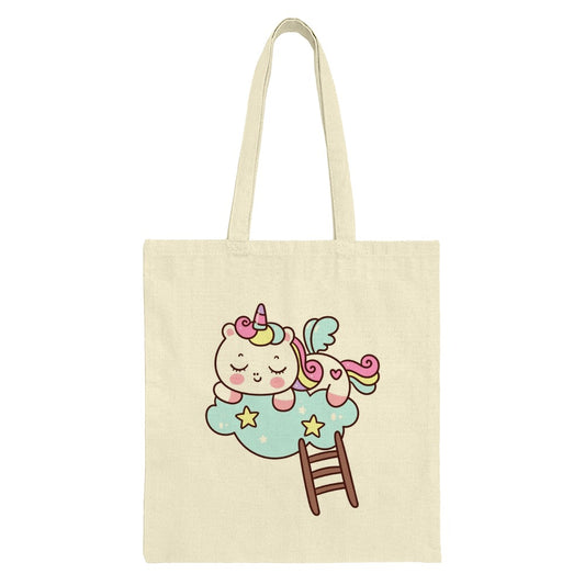 Cute Unicorn Tote Bag, Kawaii Cloud Design, Dreamy Pegasus Gift, Pastel Colors, Stars and Ladder, Magical Creature, Shopping Bag - Tawshia