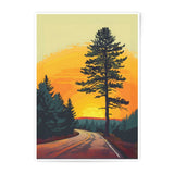 Sunset Road Trip Photographic Print, Landscape Wall Art, Pine Tree Art, Nature Photography, Warm Tone Photo, Roadside Decor - Tawshia
