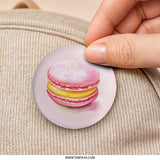 Pink Macaron Pinback Button, Watercolor Food Button, Cute Sweet Treat Pin, Chef Gift, Baker Gift, Foodie Gift, Dessert Button - Tawshia