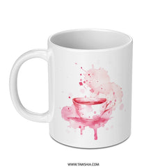 Watercolor Tea Cup Mug, Coffee Mug, Pink Watercolor Splash, Unique Gift Idea, Tea Lover Gift, Drinkware, Hot Cocoa Mug (137 characters) - Tawshia
