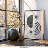 Abstract Geometric Wall Art, Boho Sun Print, Minimalist Art Decor, Modern Home Art, Black and White Artwork, Trendy Wall Hanging - Tawshia