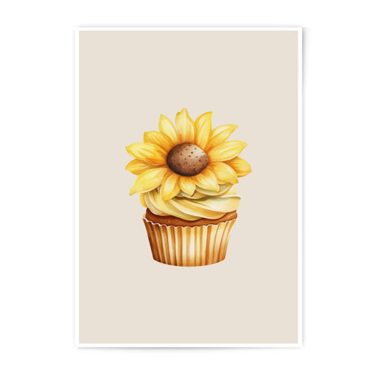 Sunflower Cupcake Photographic Prints, Kitchen Decor, Baking Art, Dessert Wall Art, Summer Decor, Unique Art Prints - Tawshia