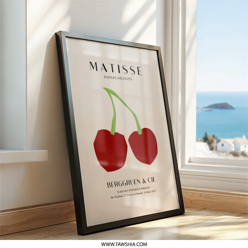 Matisse Cherry Wall Art, Papieres Decoupes Print, Henri Matisse Exhibition Poster, Modern Fruit Art, Minimalist Kitchen Decor - Tawshia