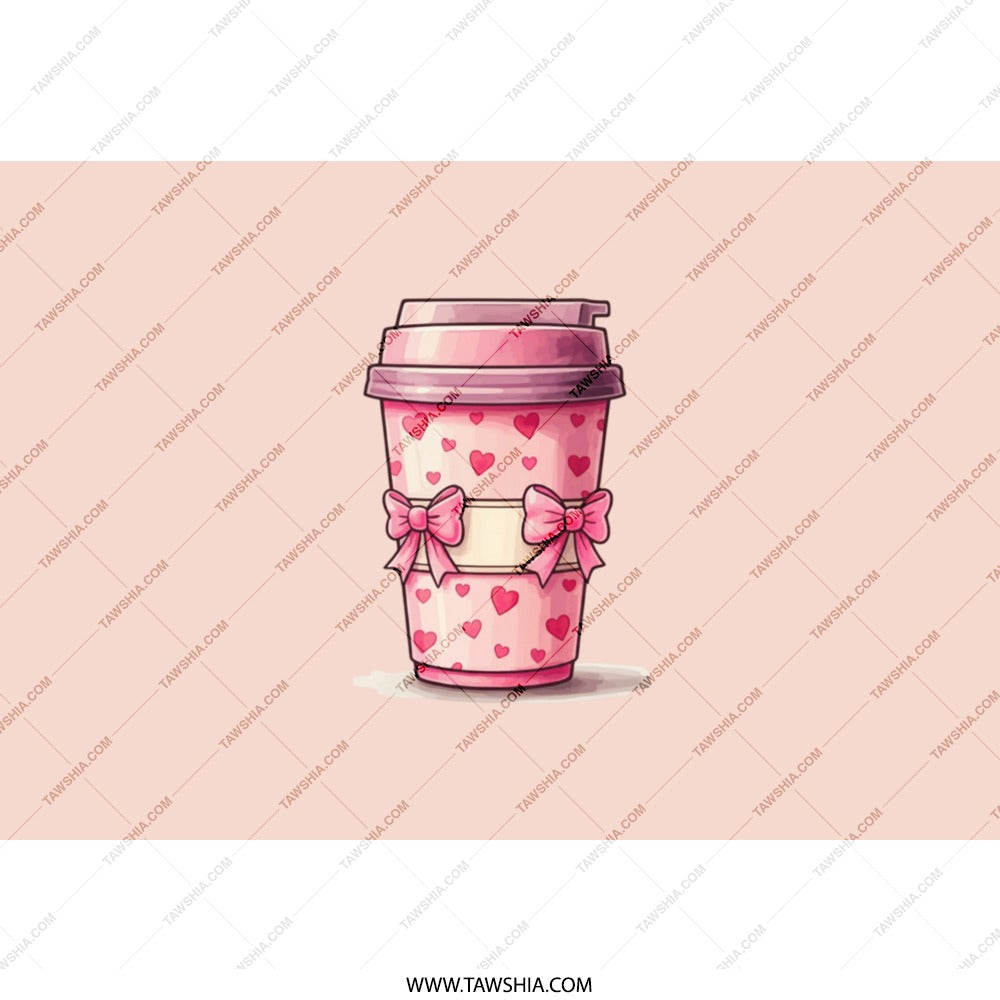 Pink Coffee Hearts Tumbler, Cute Bows Valentine Tumbler, Gift for Her, Kawaii Tumbler, Iced Coffee, Drinkware, Gift for Valentine's Day - Tawshia
