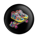 Psychedelic Skate Shoes Pinback Button, Vibrant Sneakers on Skateboard, Colorful Accessory, Retro Style Pin Badge, Trendy Design - Tawshia