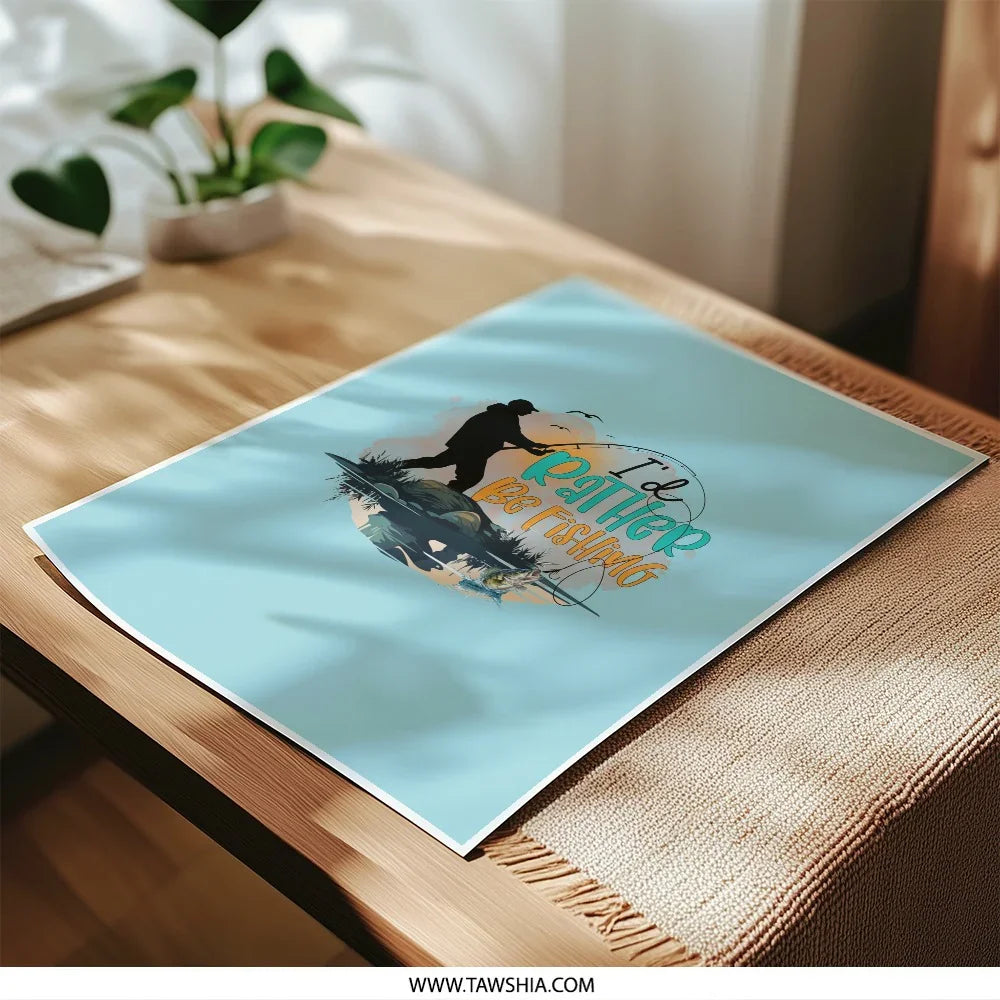 Fishing Photographic Print, I'd Rather Be Fishing, Silhouette Art, Fisherman Gift, Lake Decor, Outdoor Adventure, Hobby Art Print - Tawshia